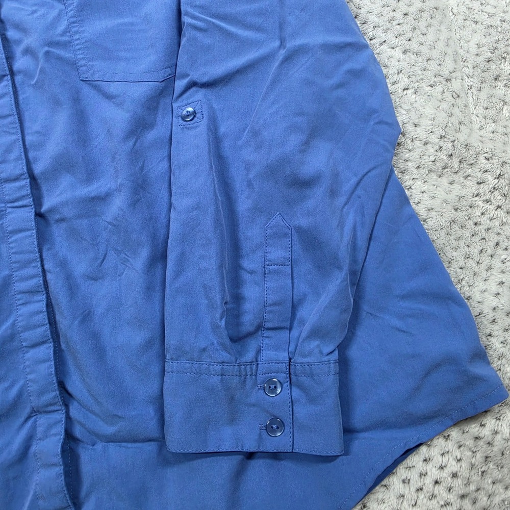 Chicos Button Up Shirt Womens Large Store 2 Blue Roll Tab Sleeve Work Office - Picture 5 of 11